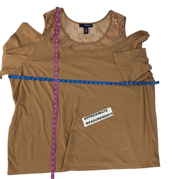 Denim 24/7 Top Womens 4x Brown Sequin Knit Shirt Cold Shoulder Office Casual - Picture 4 of 14